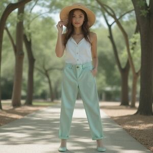 Women’s Jeans Buffalo David Bitton Rolled Hem Cropped Jeans Mint Cotton Denim